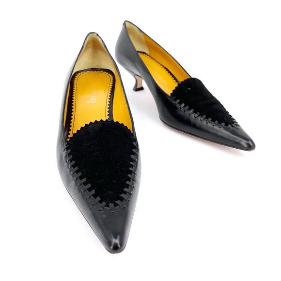 Lambertson Truex ALICE Black Kitten Heel Leather and Suede Pumps size 38 1/2 - Picture 3 of 12